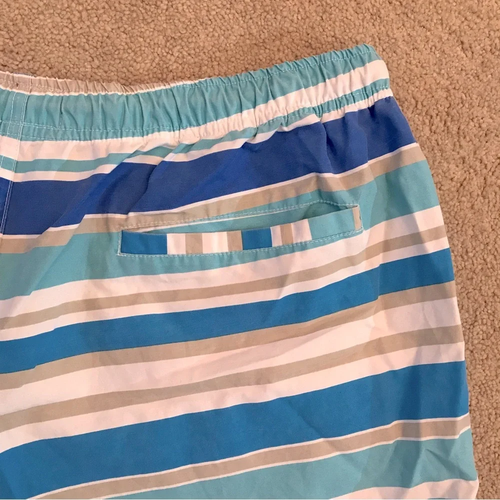 Red Camel Mens Swim Trunks Swimwear Size Large 34 36 Blue White Stripe Altered